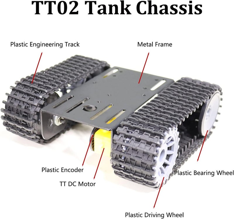SmaringWing Professional Tank Car Chassis Kit with 2pcs Plastic Tracks & 2pcs TT Motor, TT02 Crawler Tank Chassis Platform for Arduino (Black) - Image 3